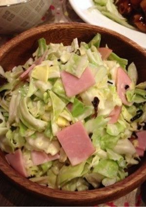 簡単☆春キャベツとハムの塩昆布マヨサラダ-レシピのメイン写真