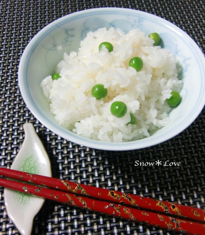 さや付きえんどう豆で☆豆ご飯 by Snow＊Love 【クックパッド