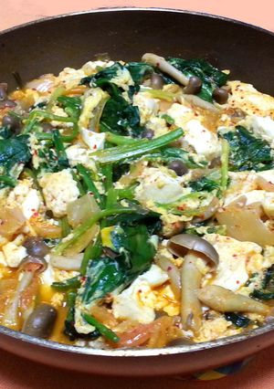 ほうれん草と豆腐のキムチ卵とじ-レシピのメイン写真