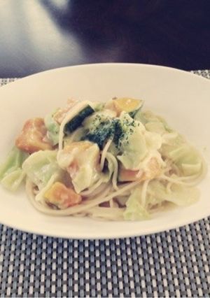 かぼちゃと春キャベツのクリームパスタ-レシピのメイン写真