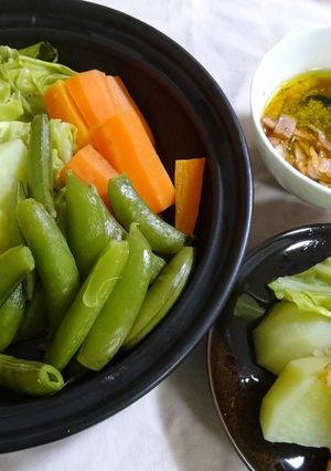 蒸し野菜のカリカリベーコンドレッシング-レシピのメイン写真