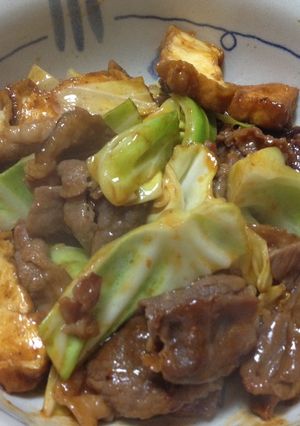 味付カルビと厚揚げと春キャベツの炒め物-レシピのメイン写真