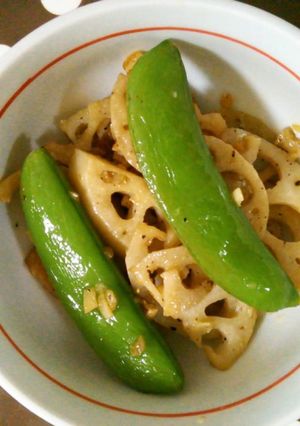 スナップえんどうとれんこんのニンニク炒め-レシピのメイン写真