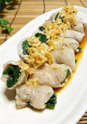 豚薄切り肉のニラ巻きレンジ蒸し-レシピのメイン写真