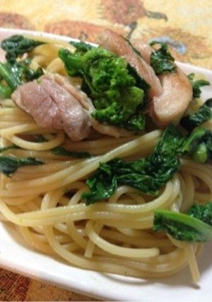 菜の花と鶏肉のスパゲティー-レシピのメイン写真