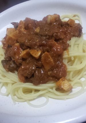 鶏肉とレバーのミートソースパスタ-レシピのメイン写真