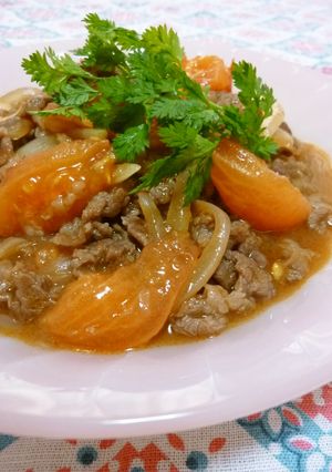 ＊*牛肉とトマトの赤ワイン炒め*＊-レシピのメイン写真