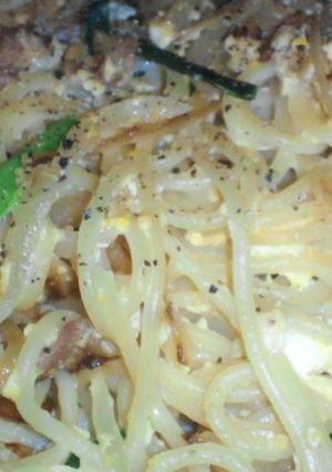 ニラと豚肉のカルボラーナ-レシピのメイン写真
