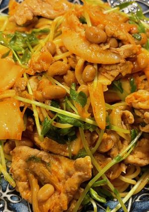 絶品！豚キムチパスタ♡(納豆入り)-レシピのメイン写真