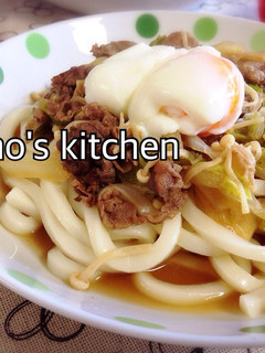 麺つゆで♪釜揚げ風肉うどん⁂温玉のせ-レシピのメイン写真