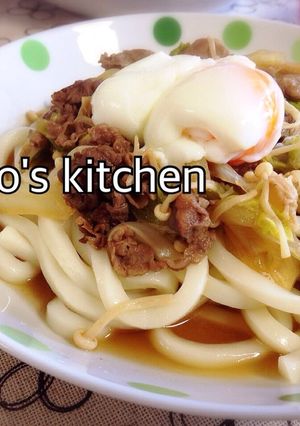麺つゆで♪釜揚げ風肉うどん⁂温玉のせ-レシピのメイン写真