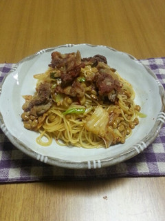 カリッと豚コマde納豆キムチパスタ-レシピのメイン写真