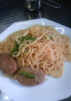 アスパラとハンバーグのスパゲティ-レシピのメイン写真