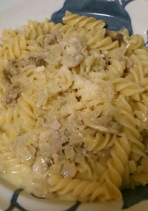 豚肉とマッシュルームのホワイトソーススパ-レシピのメイン写真