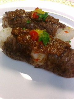 カラフルおにぎりの牛肉巻き 田楽風-レシピのメイン写真