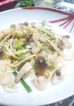 春満載○蕗のとうと海老のクリームパスタ-レシピのメイン写真