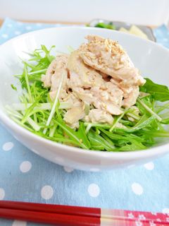 ◆水菜と蒸し鶏のクリーミー胡麻サラダ♬-レシピのメイン写真
