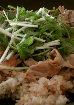 簡単まかない☆水菜と豚肉のおこげご飯-レシピのメイン写真
