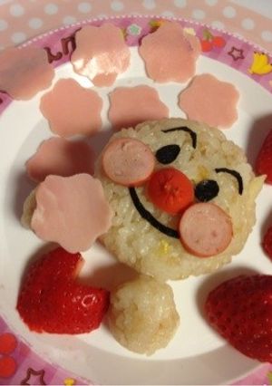 キャラ弁〜旬の筍ご飯で桜見るアンパンマン-レシピのメイン写真