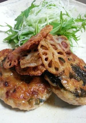 蓮根とわかめ入り照り焼きつくね-レシピのメイン写真