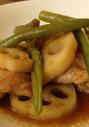 鶏肉とレンコンといんげんの甘酢炒め-レシピのメイン写真