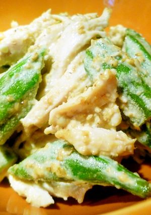 残り物ローストチキンとオクラの胡麻マヨ-レシピのメイン写真