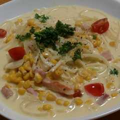 รูปของ 簡単にお店の味！コーンクリームパスタ