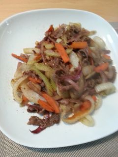 新玉葱とセロリと牛肉のあっさりピリ辛炒め-レシピのメイン写真