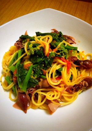 今が旬！菜花とホタルイカのパスタ-レシピのメイン写真