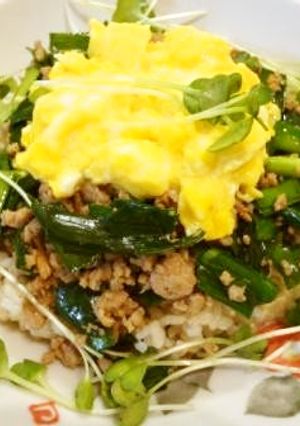 男子が喜ぶ！ニラ麻婆丼とろとろ卵のっけ♪-レシピのメイン写真