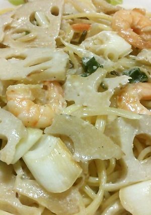 海老と蓮根のクリームパスタ♡-レシピのメイン写真