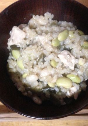 鍋で炊く豆と鶏と昆布の玄米ご飯-レシピのメイン写真