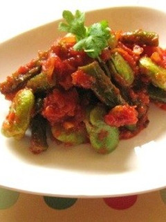 インゲンとそら豆のトマトソースあえ-レシピのメイン写真