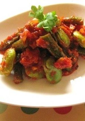 インゲンとそら豆のトマトソースあえ-レシピのメイン写真