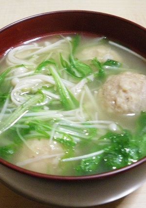中華風　エノキと水菜の肉団子スープ-レシピのメイン写真