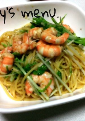 ★簡単★エビと水菜の和風パスタ★-レシピのメイン写真