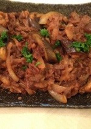 牛肉とナスと玉ねぎの炒め煮トマト味-レシピのメイン写真