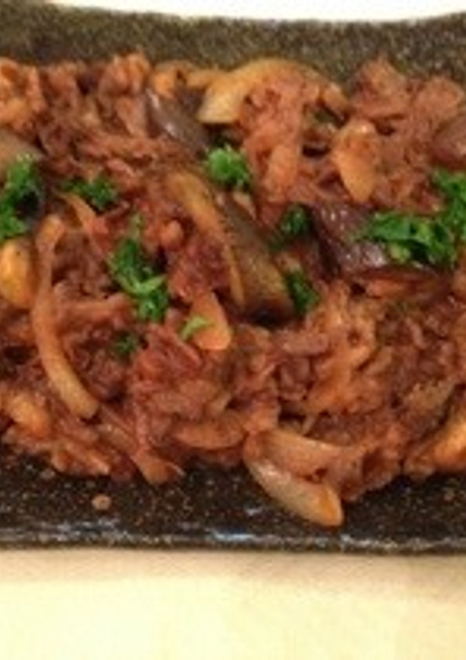 牛肉とナスと玉ねぎの炒め煮トマト味-レシピのメイン写真