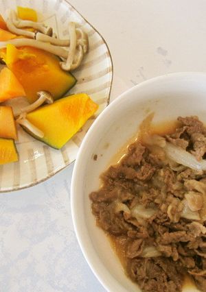 圧力鍋で同時に牛丼と蒸し野菜-レシピのメイン写真
