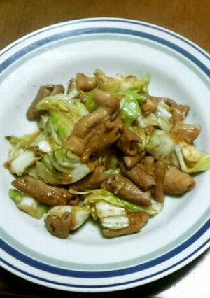 俺流の豚モツと春キャベツの醤油麹炒め-レシピのメイン写真