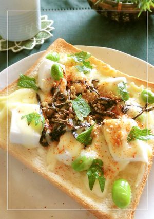ごま豆腐×枝豆×塩昆布のトースト-レシピのメイン写真