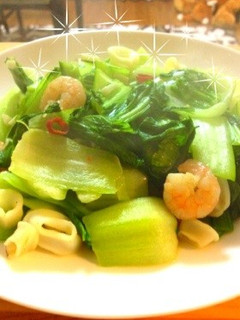 青梗菜とシーフードmixのにんにく炒め-レシピのメイン写真