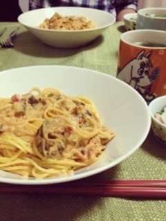 トマト煮リメイク♡濃厚クリームパスタ-レシピのメイン写真