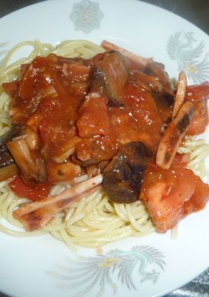 ナスとトマトとイカのスパゲティー-レシピのメイン写真
