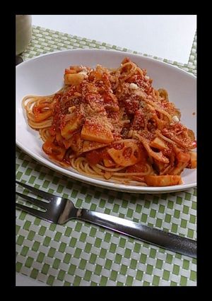 蓮根とタケノコのトマトソースパスタ-レシピのメイン写真