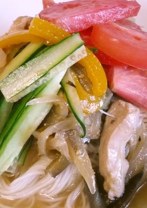 チキンと夏野菜たっぷりそうめん♪-レシピのメイン写真
