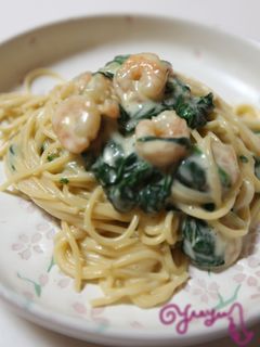ほうれん草と海老の*簡単クリームパスタ-レシピのメイン写真