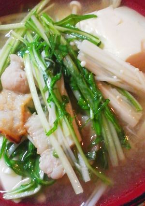 ☆水菜･エノキ･豚バラ･豆腐~生姜味噌汁-レシピのメイン写真