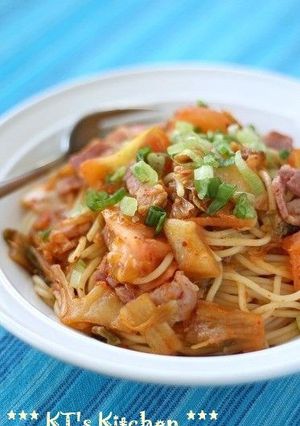 キムチとトマトのスパゲティ-レシピのメイン写真