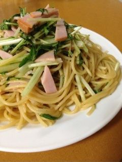 水菜とハムのパスタ☆包丁要らず-レシピのメイン写真